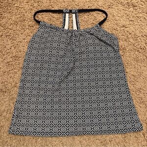 Kona Sol Halter Takini Swim Suit Top Navy White Pattern XS Bathing Suit Padded